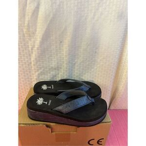 Ingari platform flip flop sandals size 8-8.5 light‎ weight Blue sparkle strap